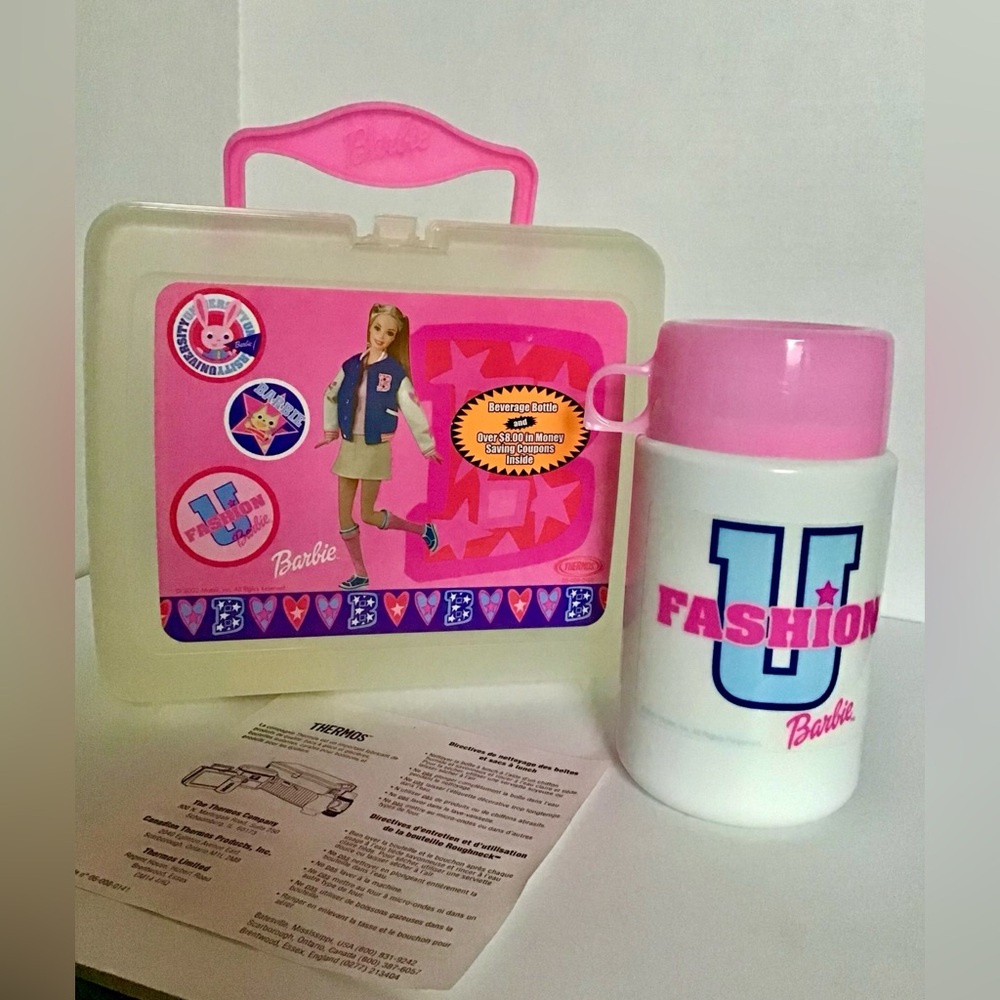 Vintage Barbie Thermos Lunch Box New with Thermos  and Paperwork.